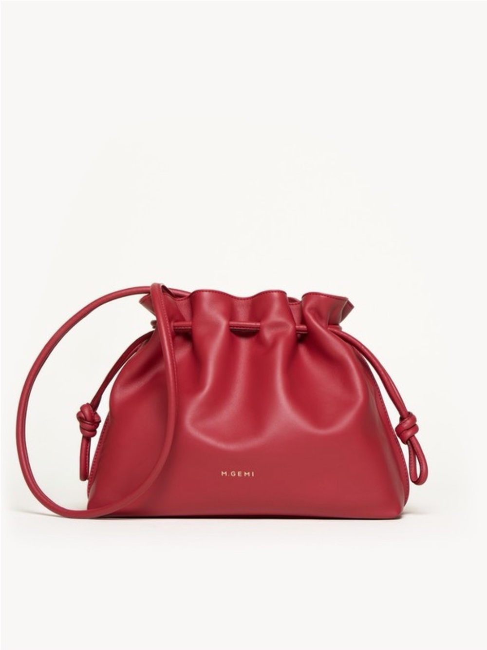 M. Gemi Red Leather Not a Bene Drawstring Shoulder Bag